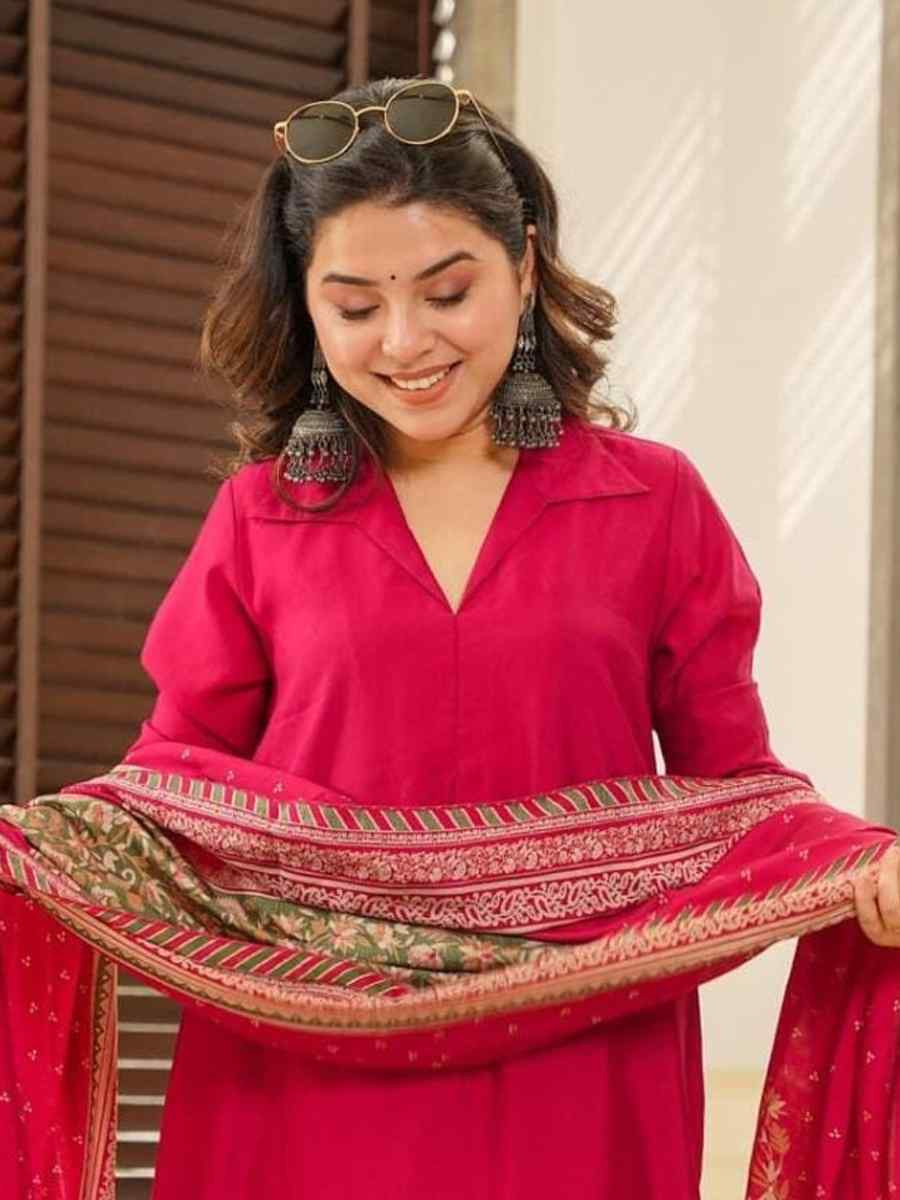 Red Cotton Embroidered Festival Mehendi Ready Pant Salwar Kameez