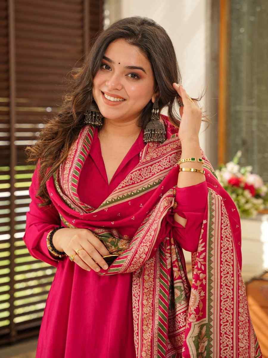 Red Cotton Embroidered Festival Mehendi Ready Pant Salwar Kameez