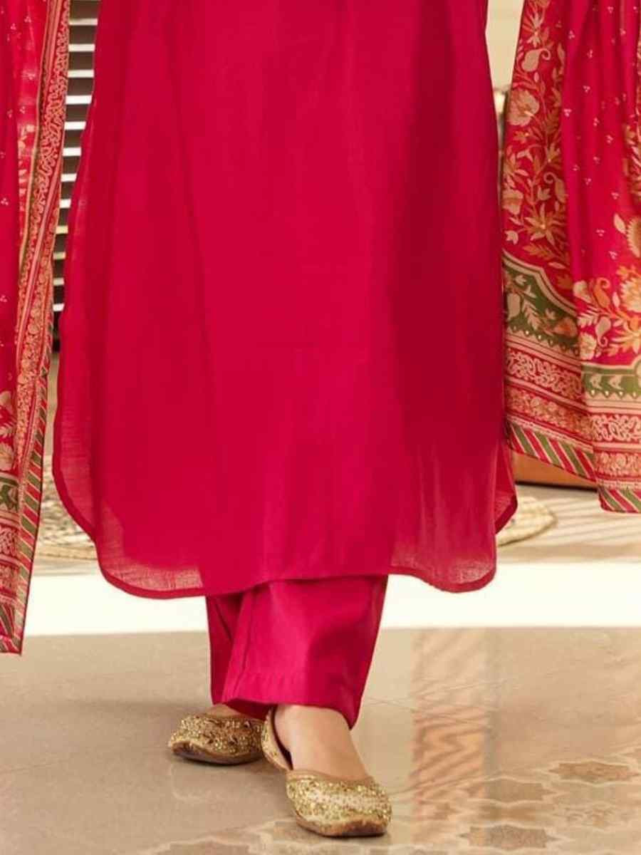 Red Cotton Embroidered Festival Mehendi Ready Pant Salwar Kameez