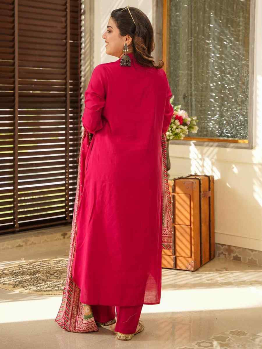 Red Cotton Embroidered Festival Mehendi Ready Pant Salwar Kameez