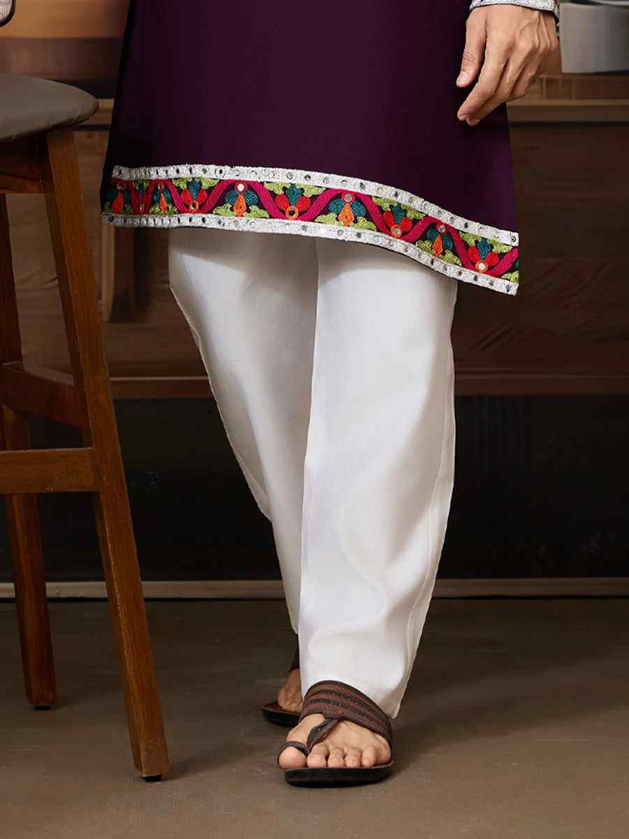 Red Cotton Embroidery Festival Wedding Party Kurta