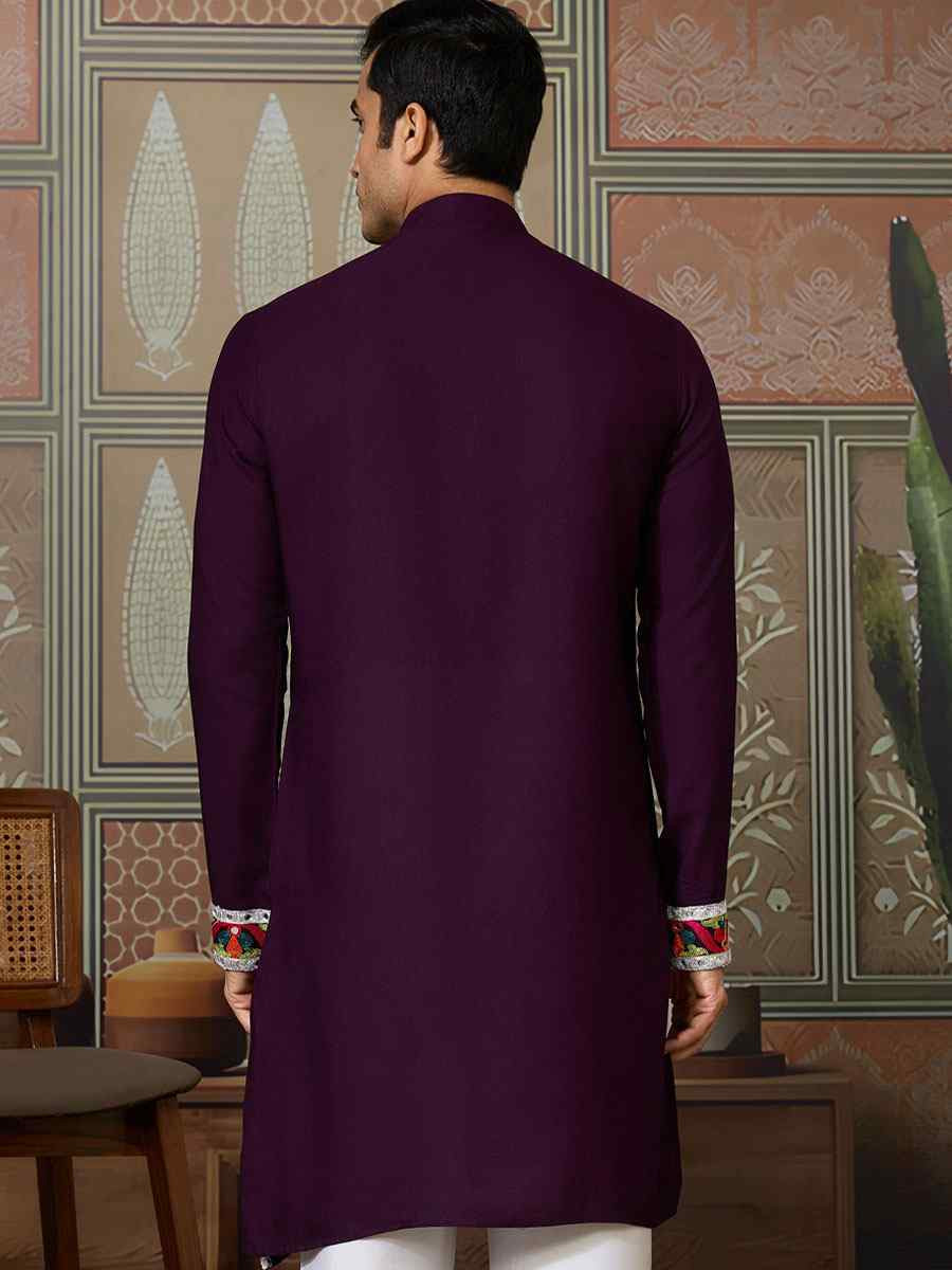 Red Cotton Embroidery Festival Wedding Party Kurta