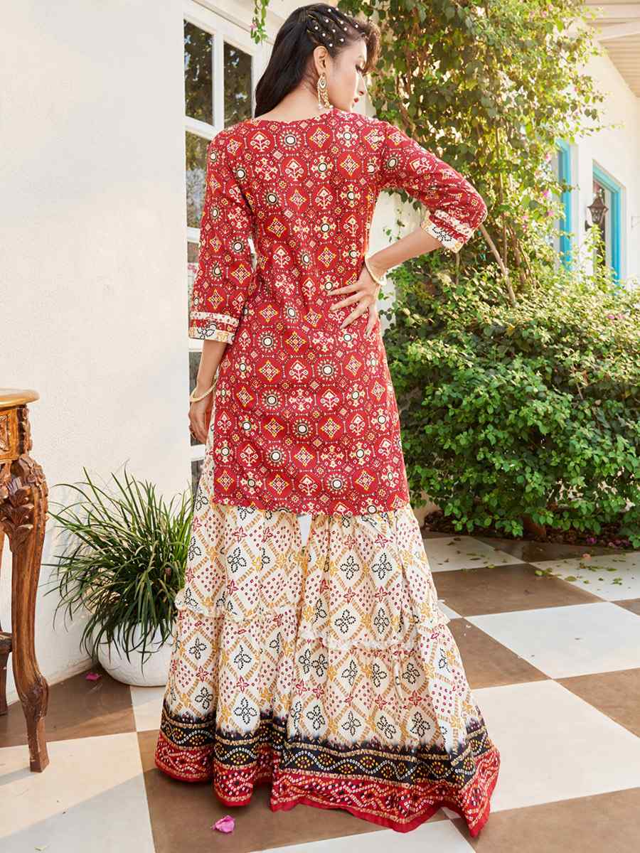 Red Cotton Handwoven Festival Palazzo Pant Salwar Kameez
