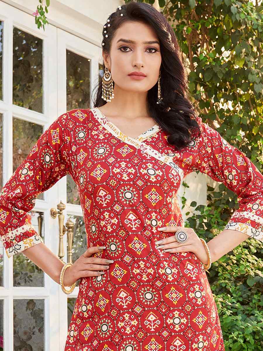 Red Cotton Handwoven Festival Palazzo Pant Salwar Kameez