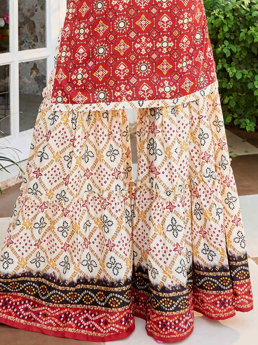 Red Cotton Handwoven Festival Palazzo Pant Salwar Kameez