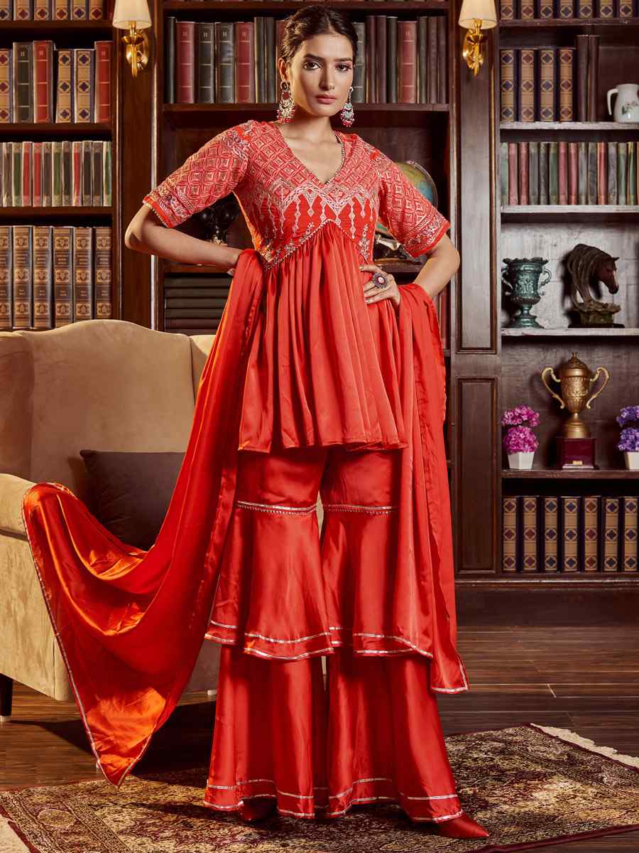 Red Cotton Handwoven Festival Pant Salwar Kameez