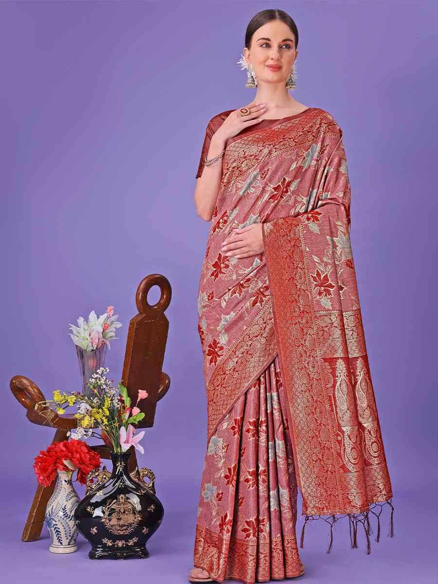 Red Cotton Handwoven Festival Wedding Fancy Heavy Border Saree