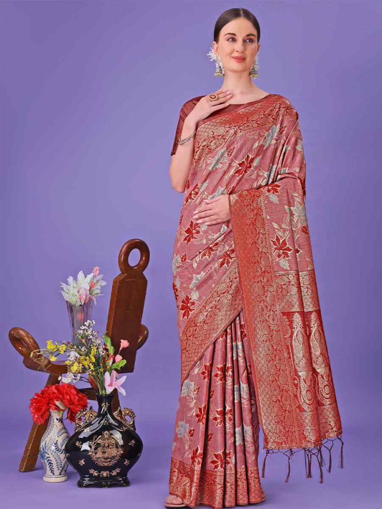 Red Cotton Handwoven Festival Wedding Fancy Heavy Border Saree