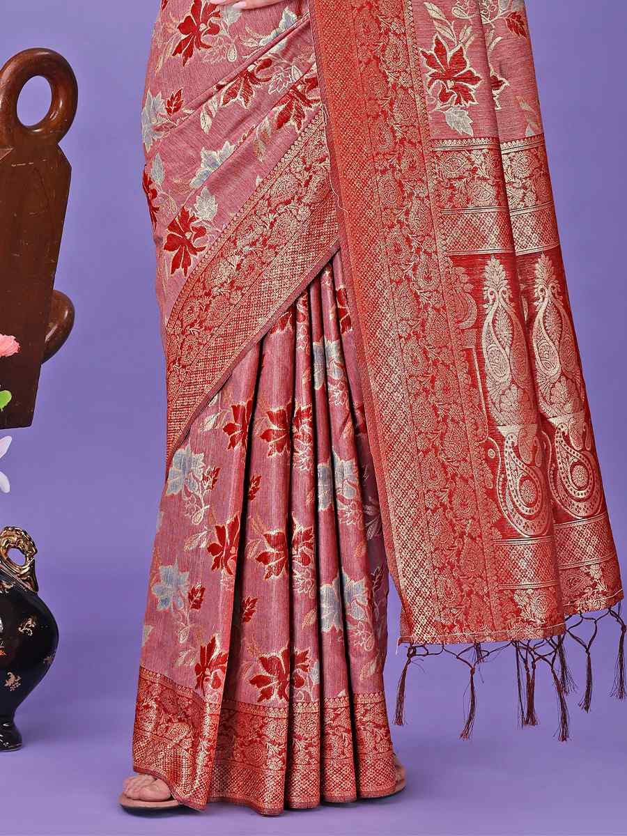 Red Cotton Handwoven Festival Wedding Fancy Heavy Border Saree