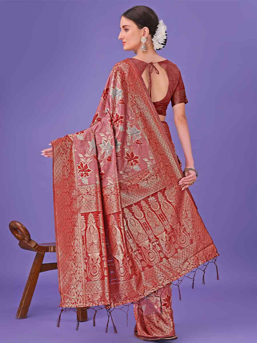 Red Cotton Handwoven Festival Wedding Fancy Heavy Border Saree