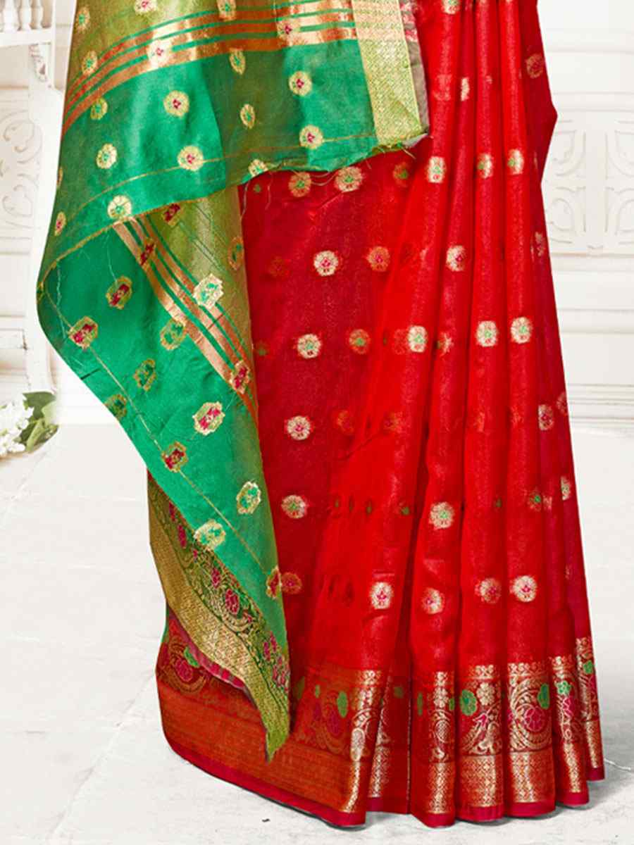 Red Cotton Handwoven Wedding Festival Heavy Border Saree