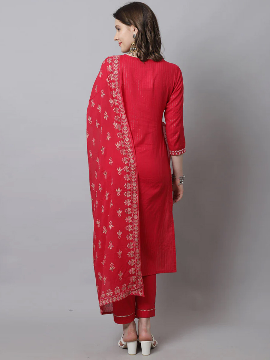 Red Cotton Printed Casual Festival Ready Pant Salwar Kameez