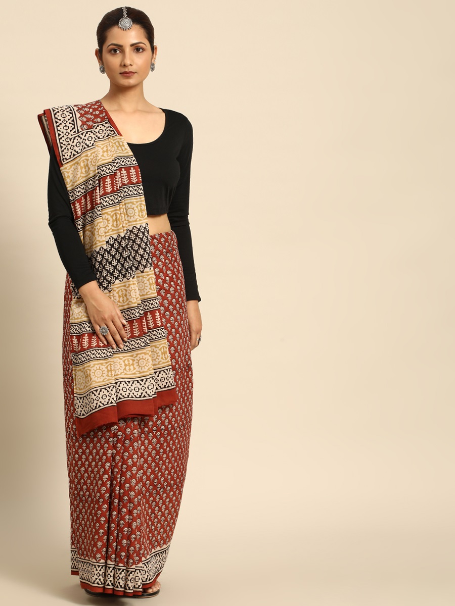 Red Cotton Printed Festival Casual Contemporary Sarees