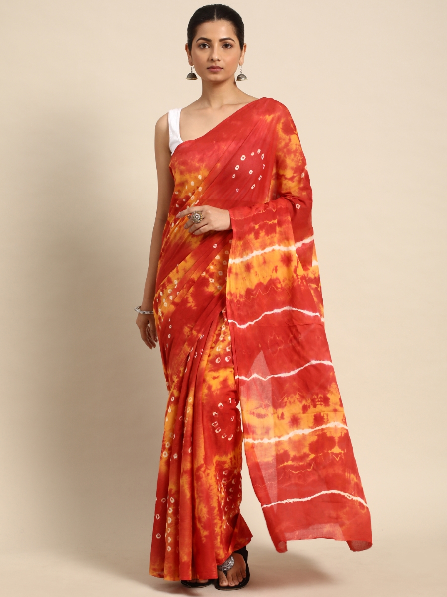 Red Cotton Printed Festival Casual Contemporary Sarees