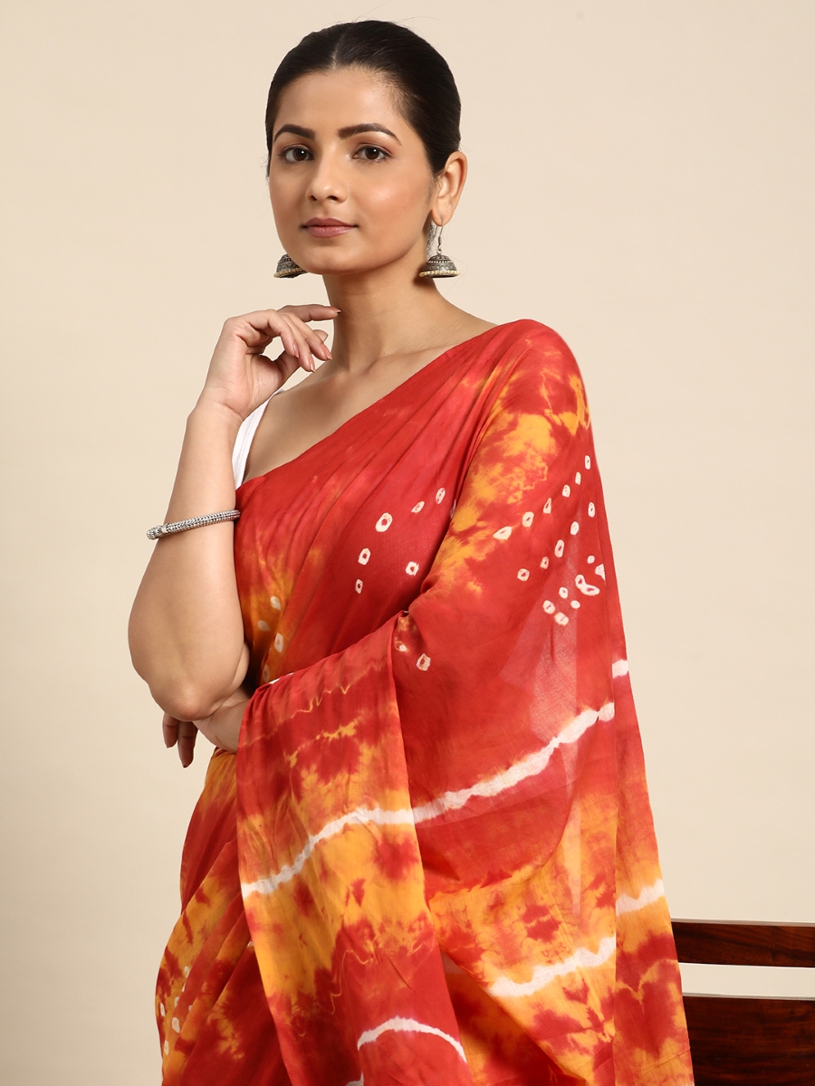 Red Cotton Printed Festival Casual Contemporary Sarees