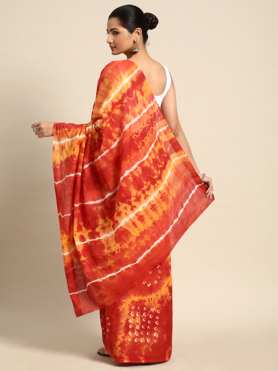 Red Cotton Printed Festival Casual Contemporary Sarees