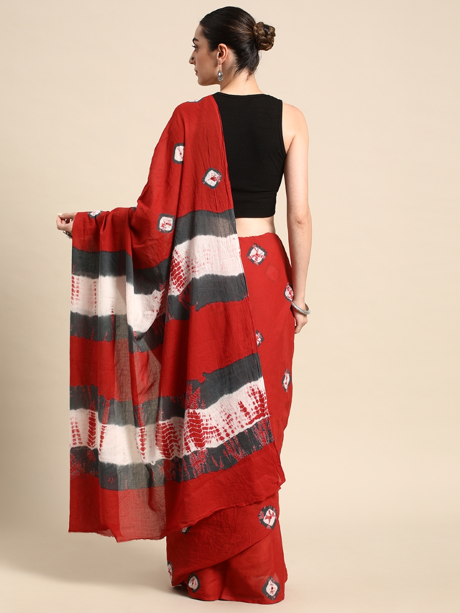 Red Cotton Printed Festival Casual Contemporary Sarees