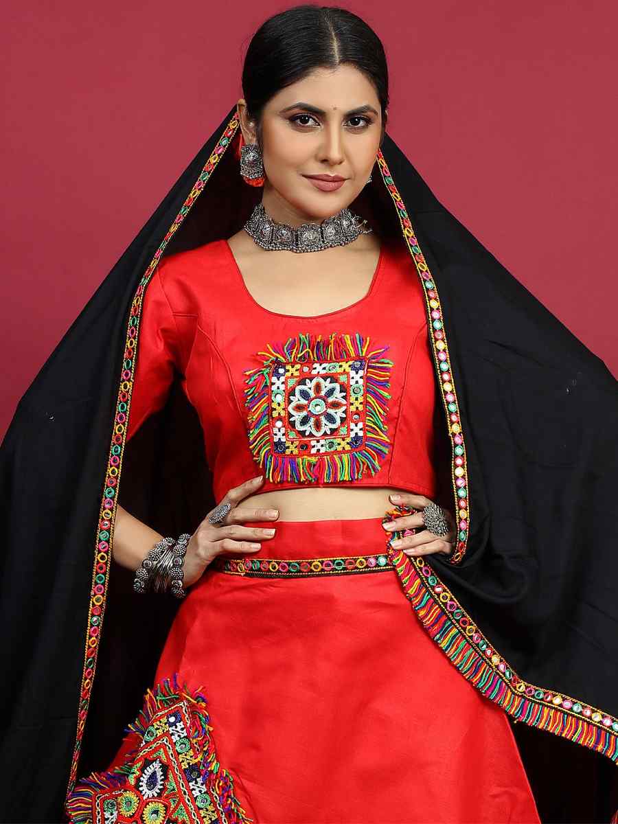 Red Cotton Printed Mehendi Festival Traditional Lehenga Choli