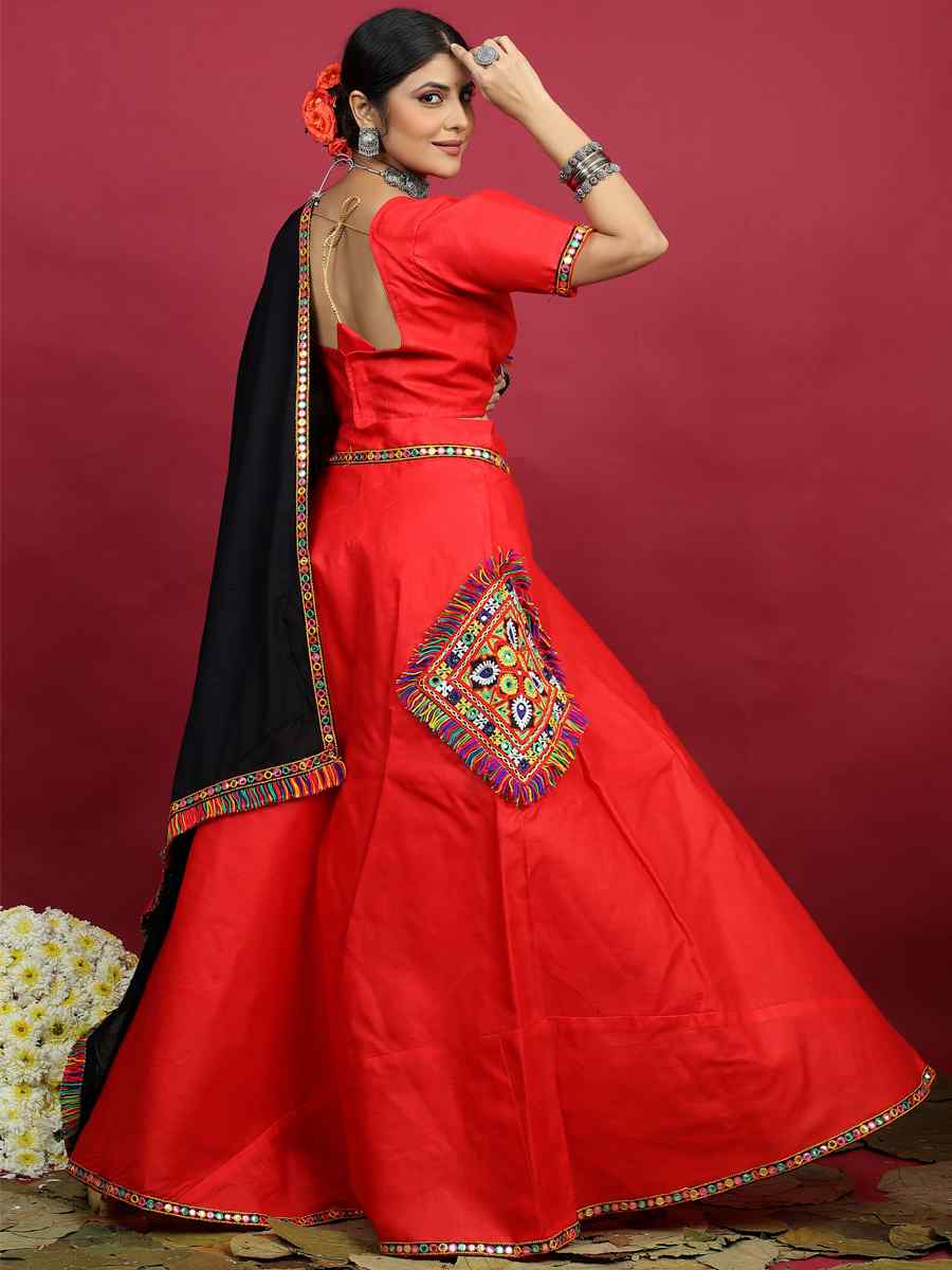 Red Cotton Printed Mehendi Festival Traditional Lehenga Choli