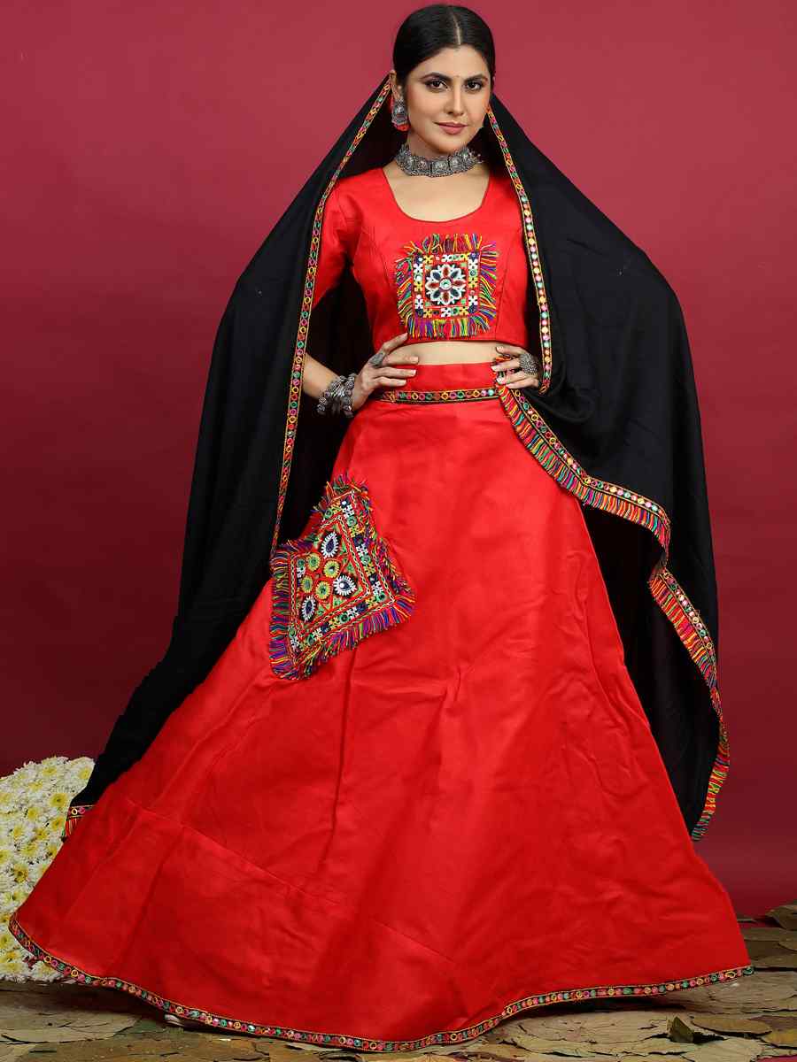 Red Cotton Printed Mehendi Festival Traditional Lehenga Choli
