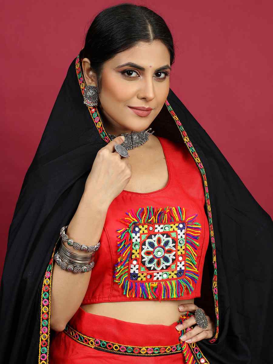 Red Cotton Printed Mehendi Festival Traditional Lehenga Choli