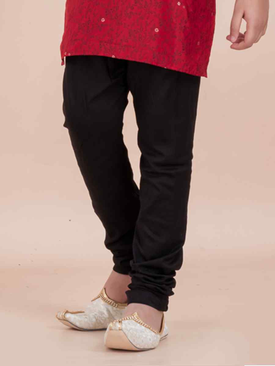 Red Cotton Self Jacquard Embroidered Festival Traditional Kurta Pyjama Boys Wear