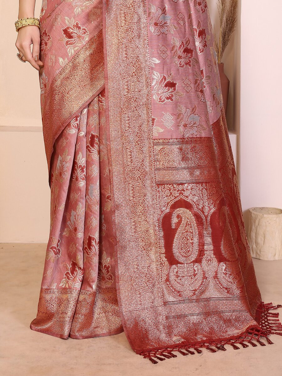 Red Cotton Zari Weaving Wedding Reception Party Festival Casual Heavy Border Sarees