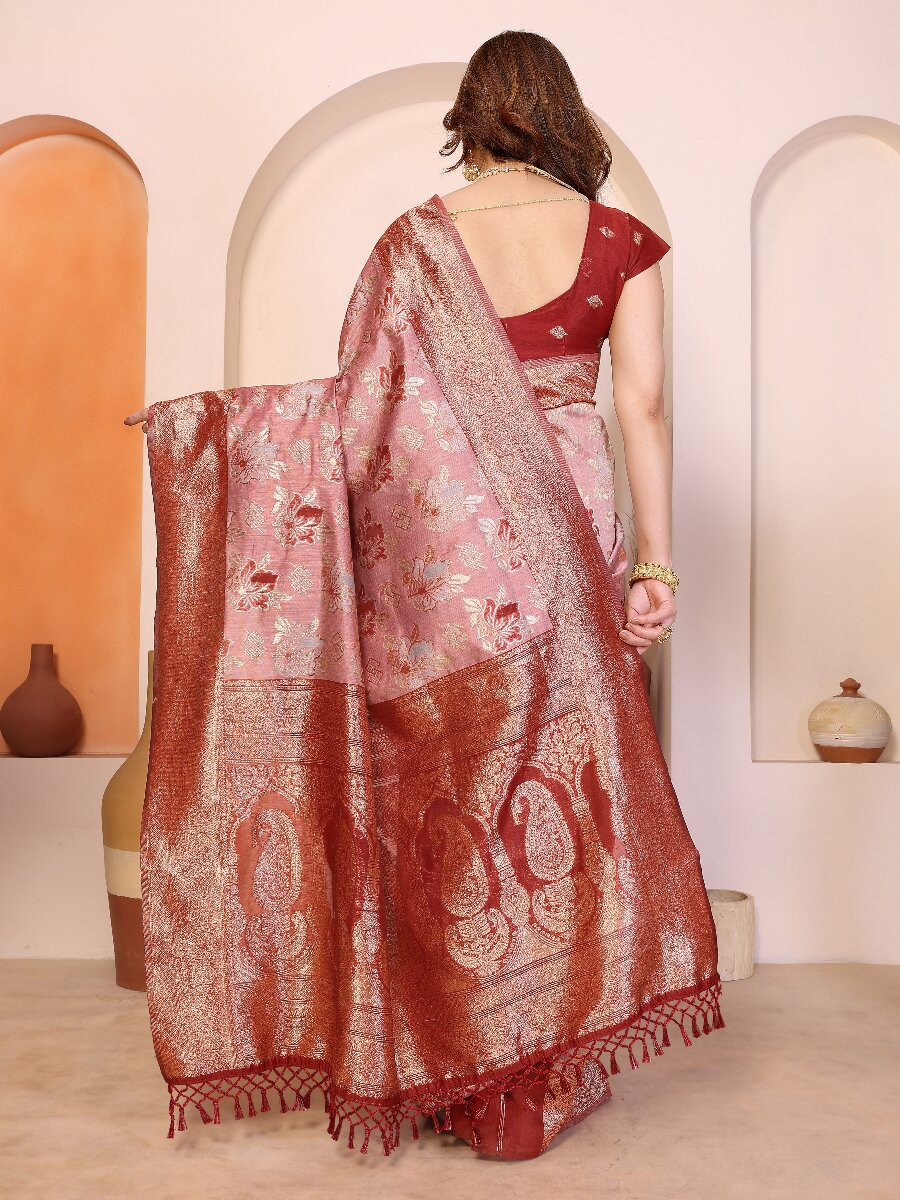 Red Cotton Zari Weaving Wedding Reception Party Festival Casual Heavy Border Sarees
