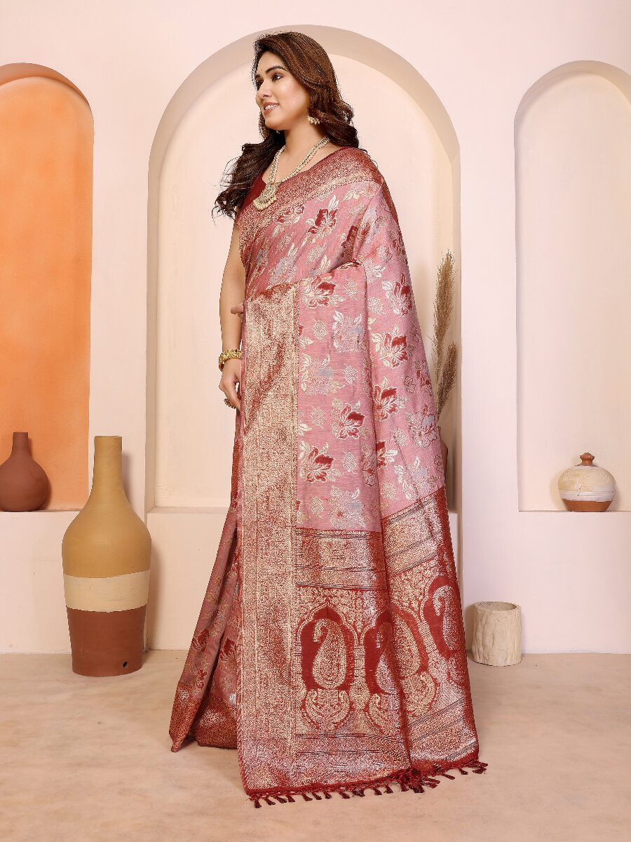 Red Cotton Zari Weaving Wedding Reception Party Festival Casual Heavy Border Sarees