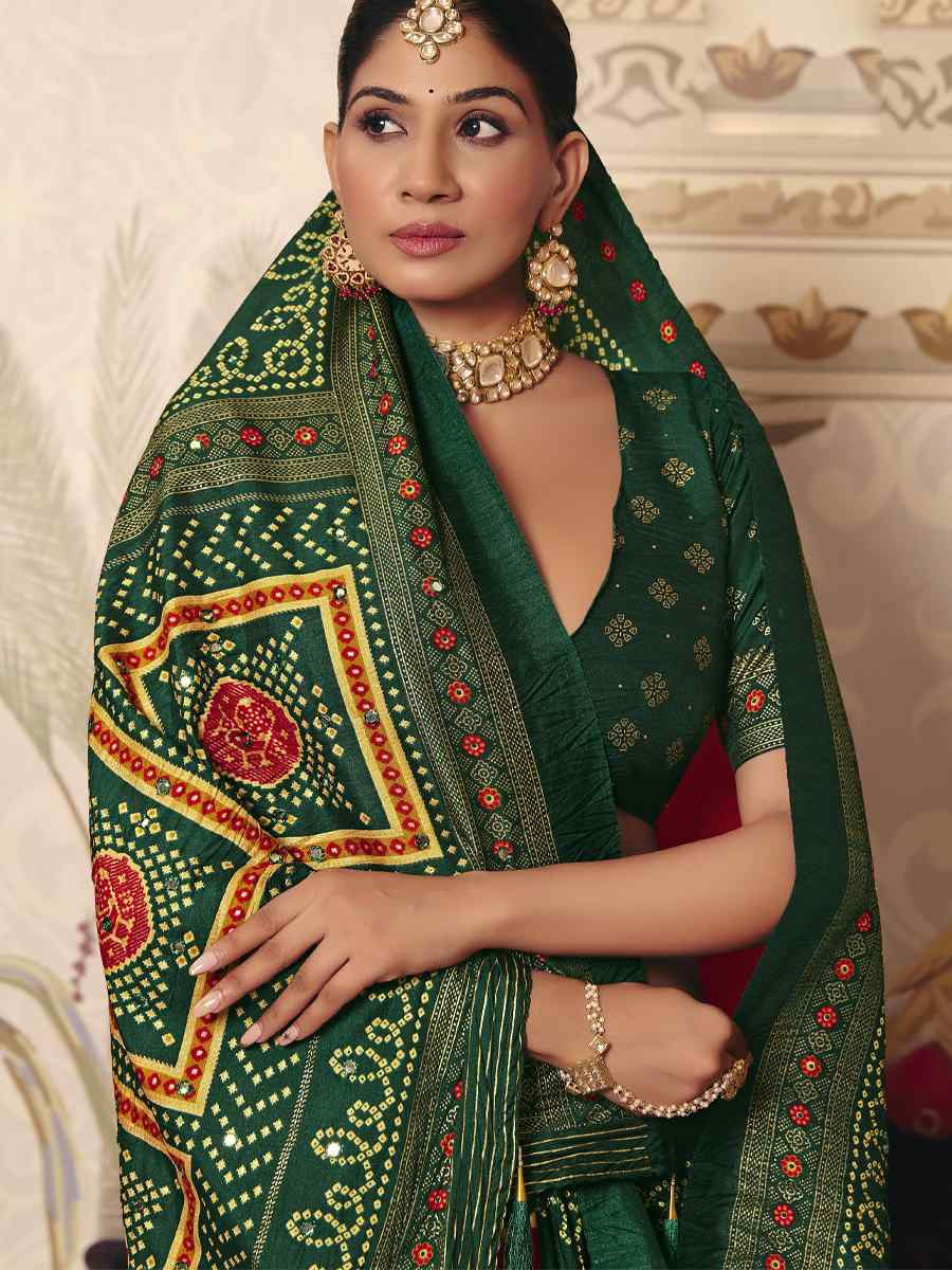 Red Crush Silk Prined Bridal Reception Festival Wedding Fancy Heavy Border Saree