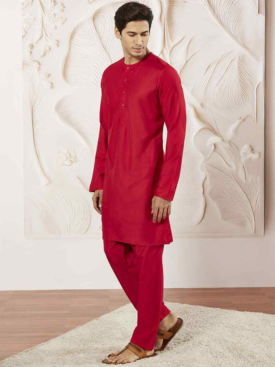 Red Dhupion Art Silk Plain Party Wedding Kurta
