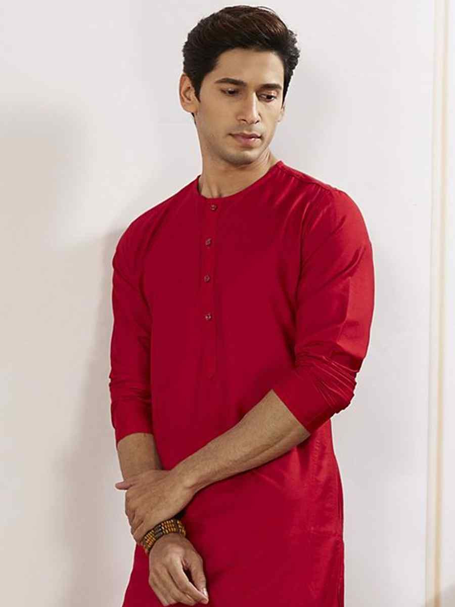 Red Dhupion Art Silk Plain Party Wedding Kurta