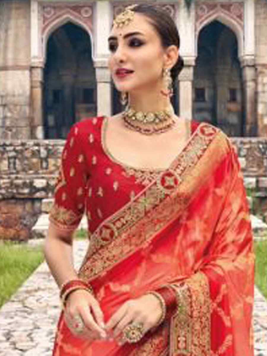 Red Dola Silk Handwoven Wedding Festival Heavy Border Saree