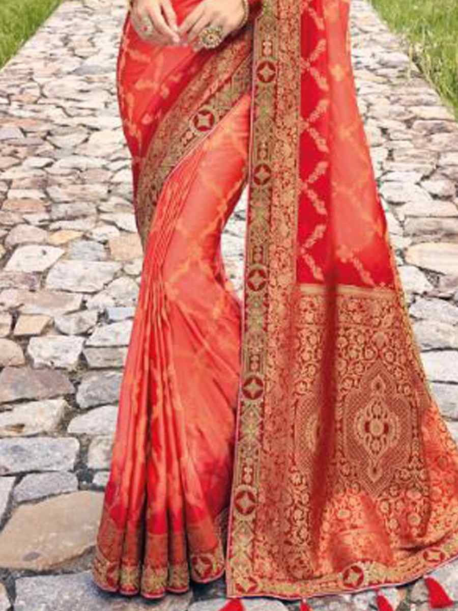 Red Dola Silk Handwoven Wedding Festival Heavy Border Saree