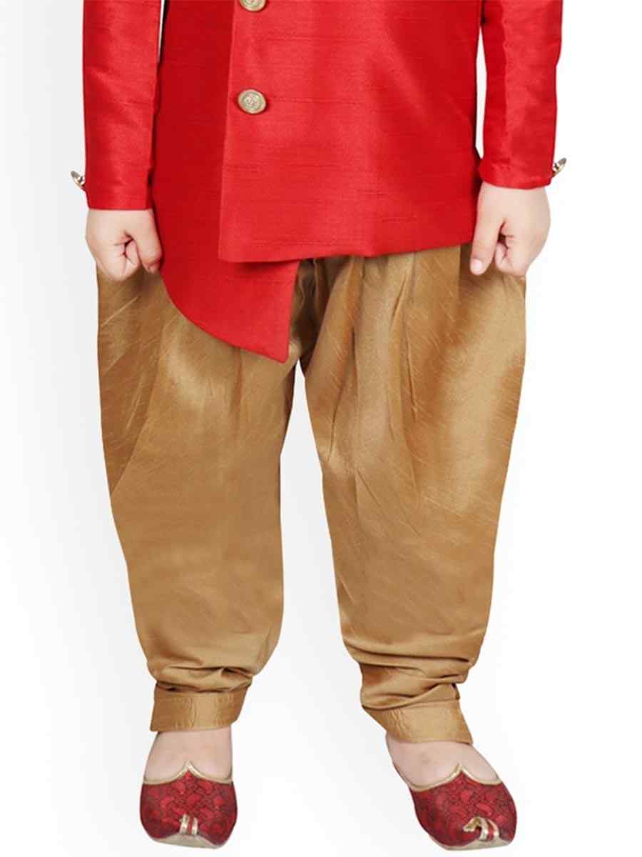 Red Dupion Silk Brocade Festival Traditional Kurta Dhoti Boys Wear