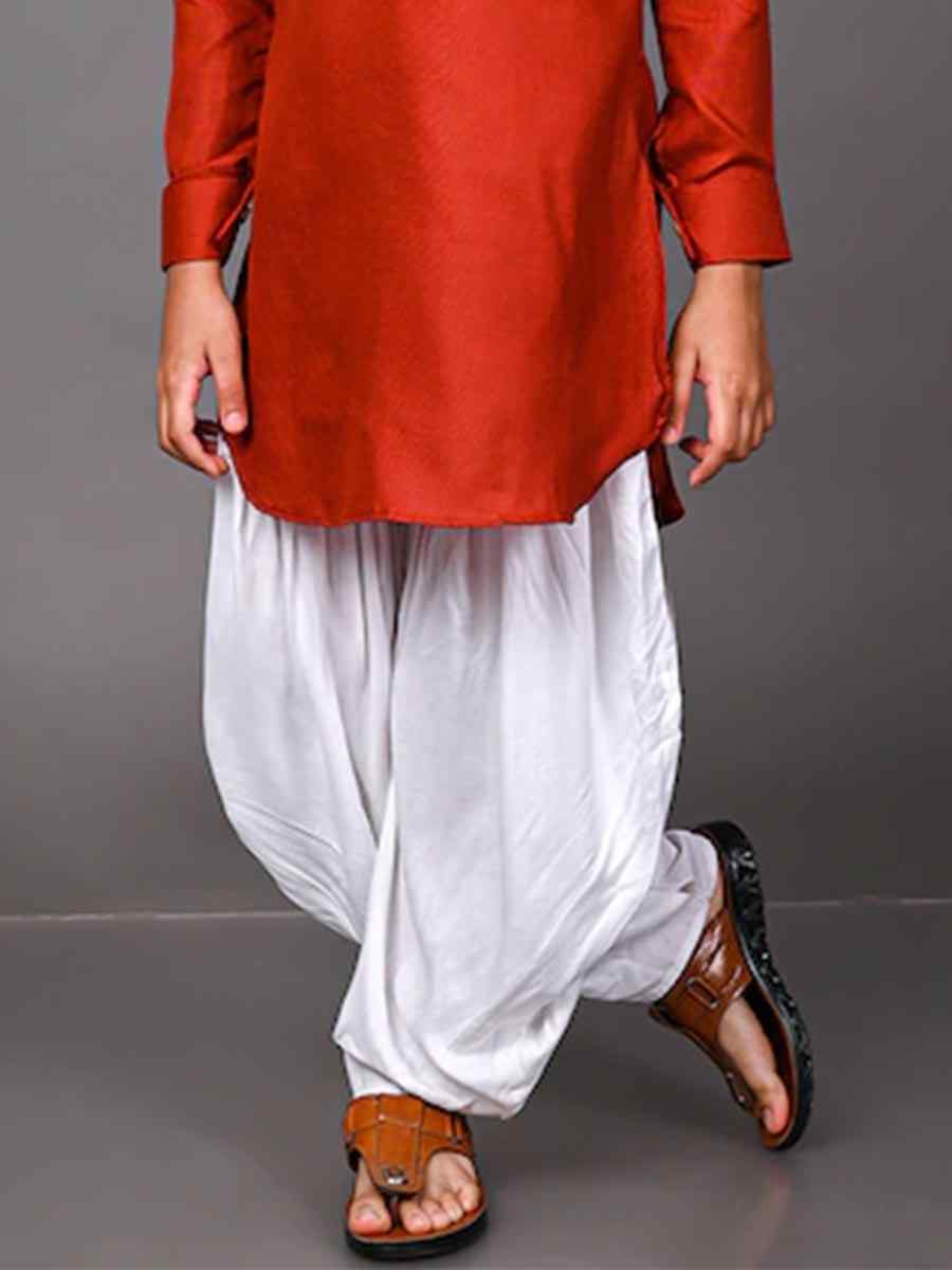 Red Dupion Silk Brocade Festival Traditional Kurta Dhoti Boys Wear