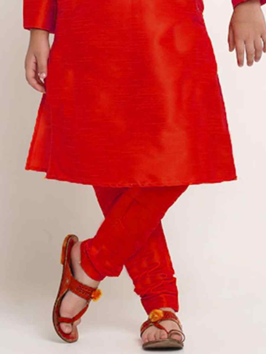 Red Dupion Silk Brocade Festival Traditional Kurta Pyjama Boys Wear