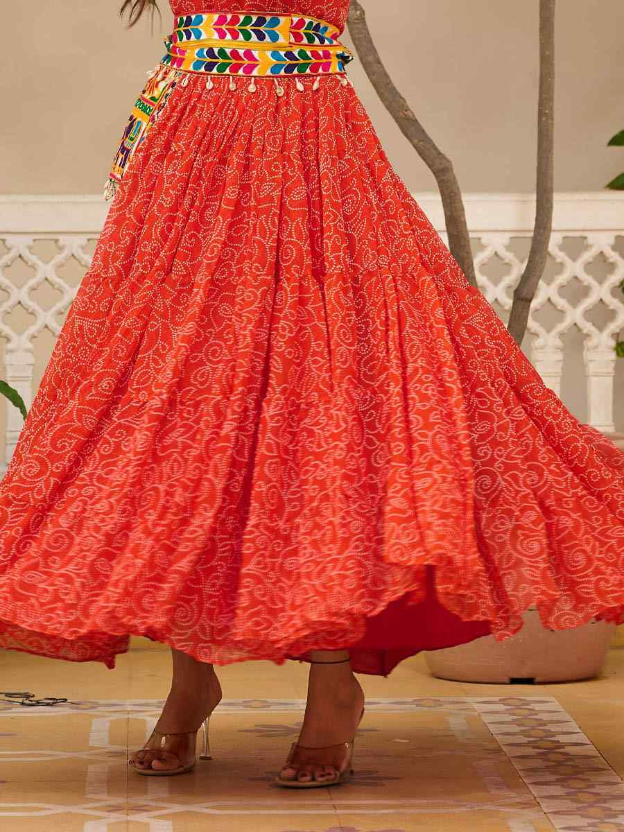 Red Faux Georgette Embroidered Festival Casual Gown