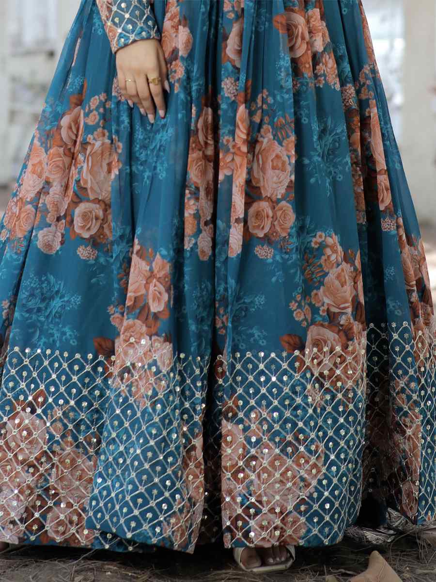 Rama Faux Georgette Embroidered Festival Casual Gown