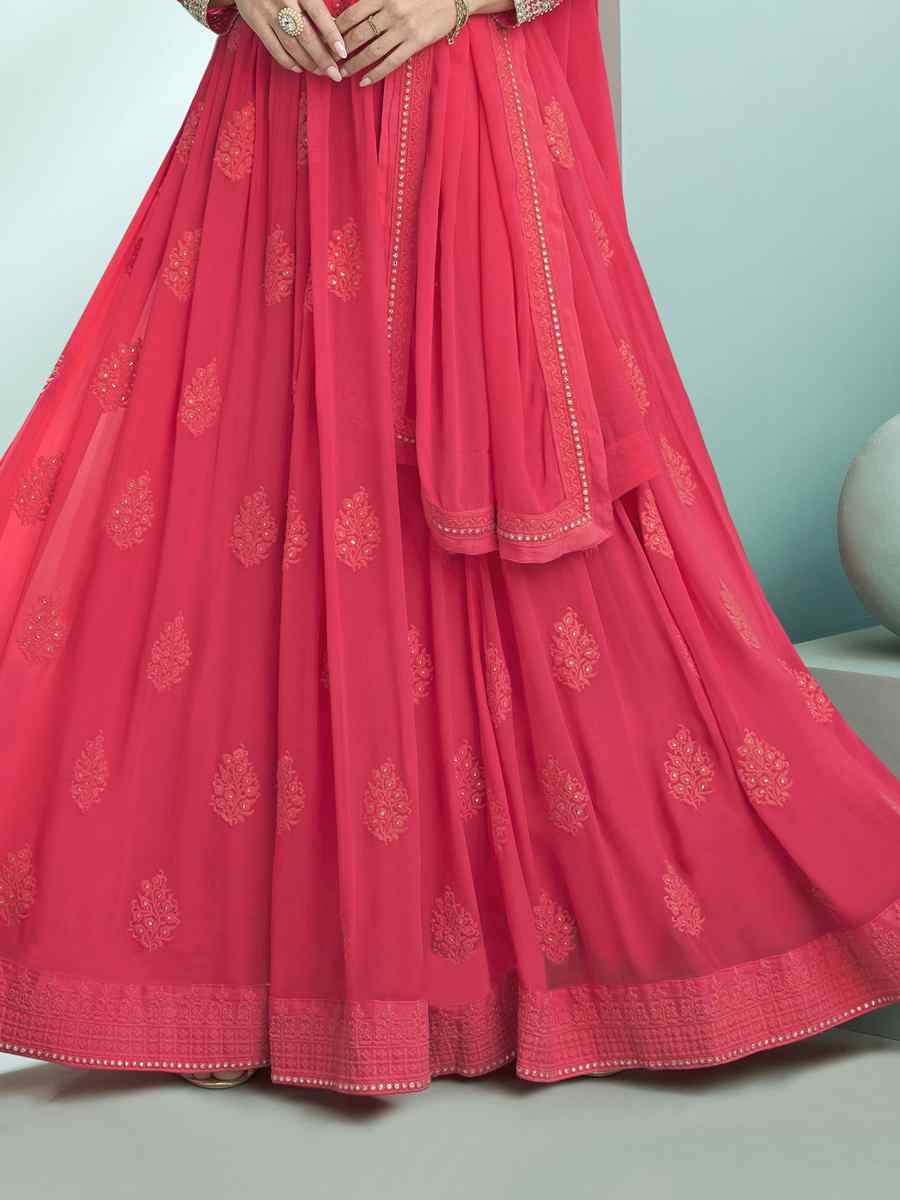 Red Faux Georgette Embroidered Festival Wedding Anarkali Salwar Kameez