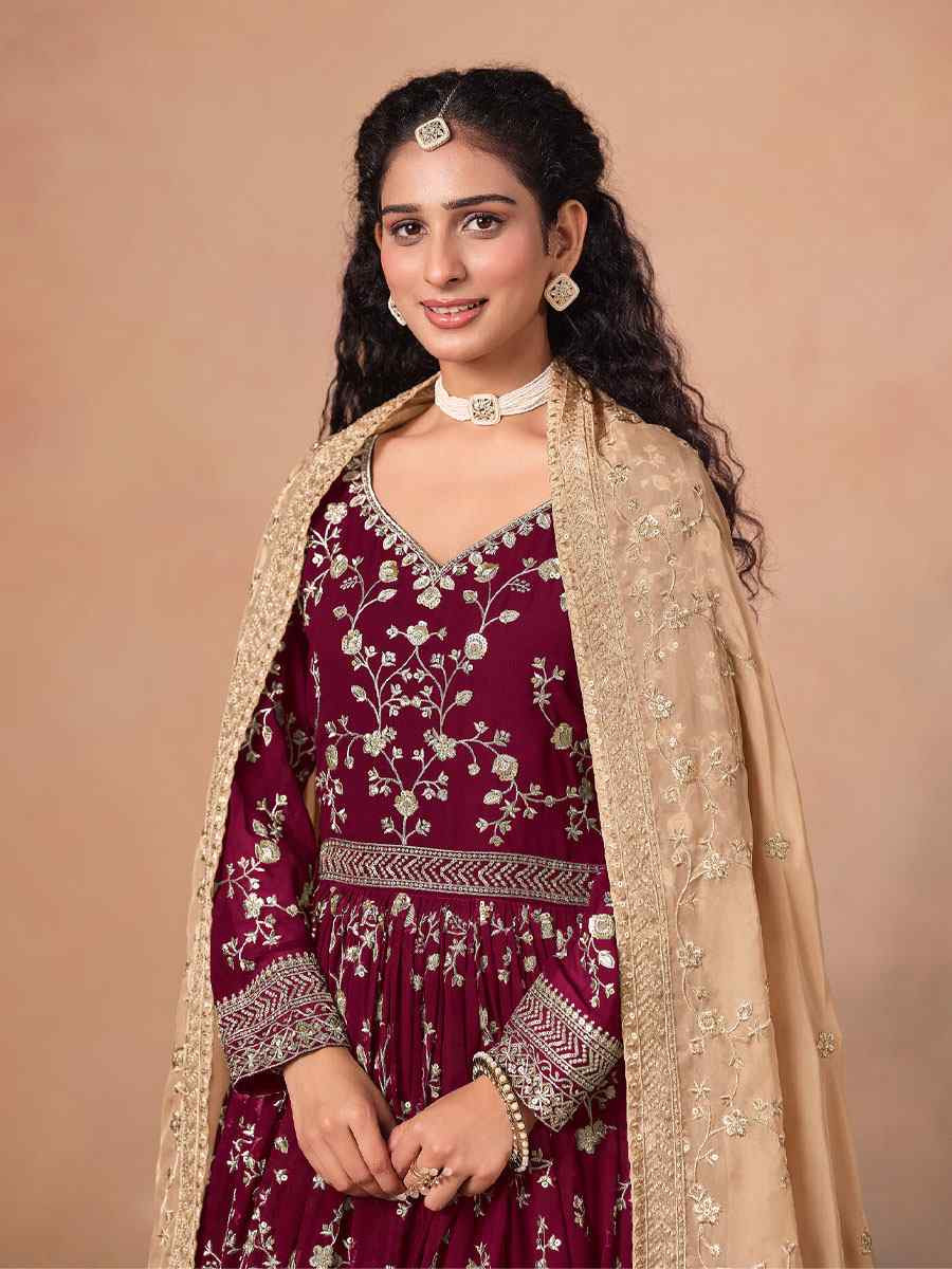 Red Faux Georgette Embroidered Festival Wedding Anarkali Salwar Kameez