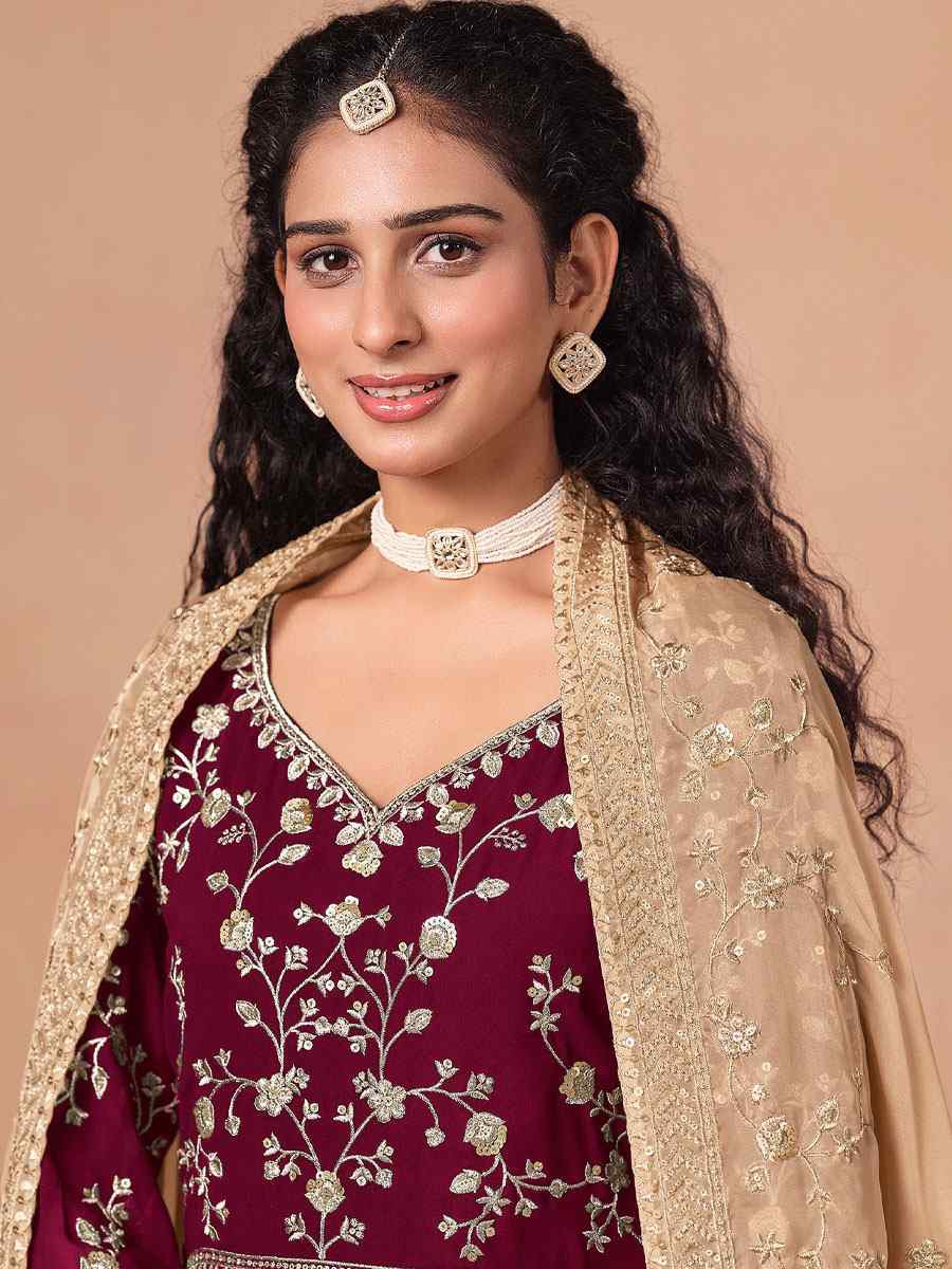 Red Faux Georgette Embroidered Festival Wedding Anarkali Salwar Kameez