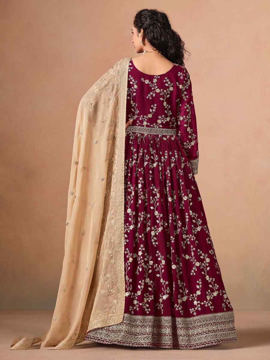 Red Faux Georgette Embroidered Festival Wedding Anarkali Salwar Kameez