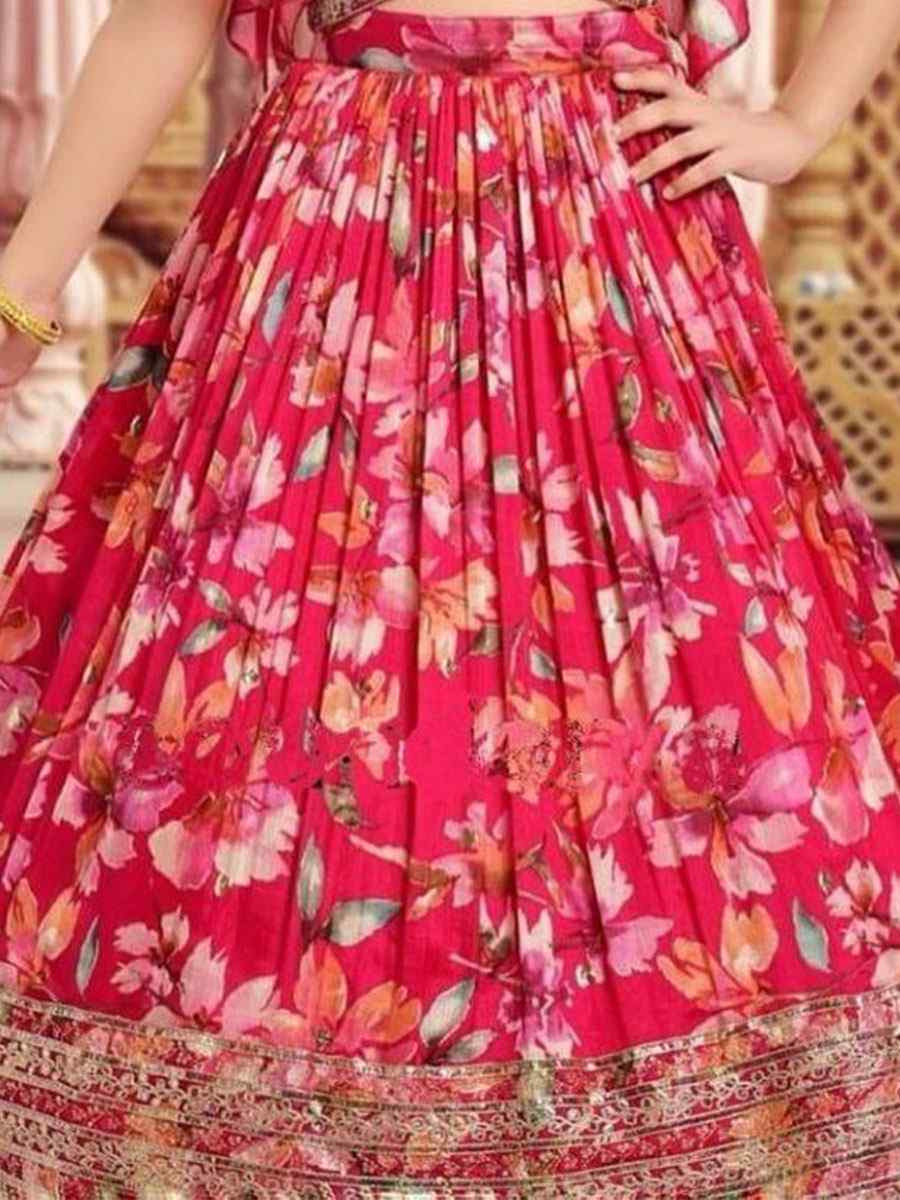 Red Faux Georgette Printed Embroidered Wedding Festival Lehengas Girls Wear