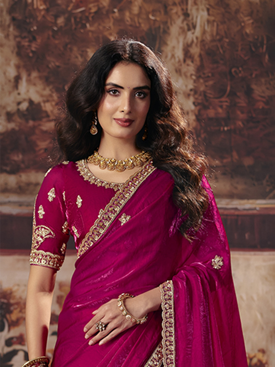 Red Fendy Satin Embroidery Sequins Zari Wedding Reception Party Festival Casual Heavy Border Sarees