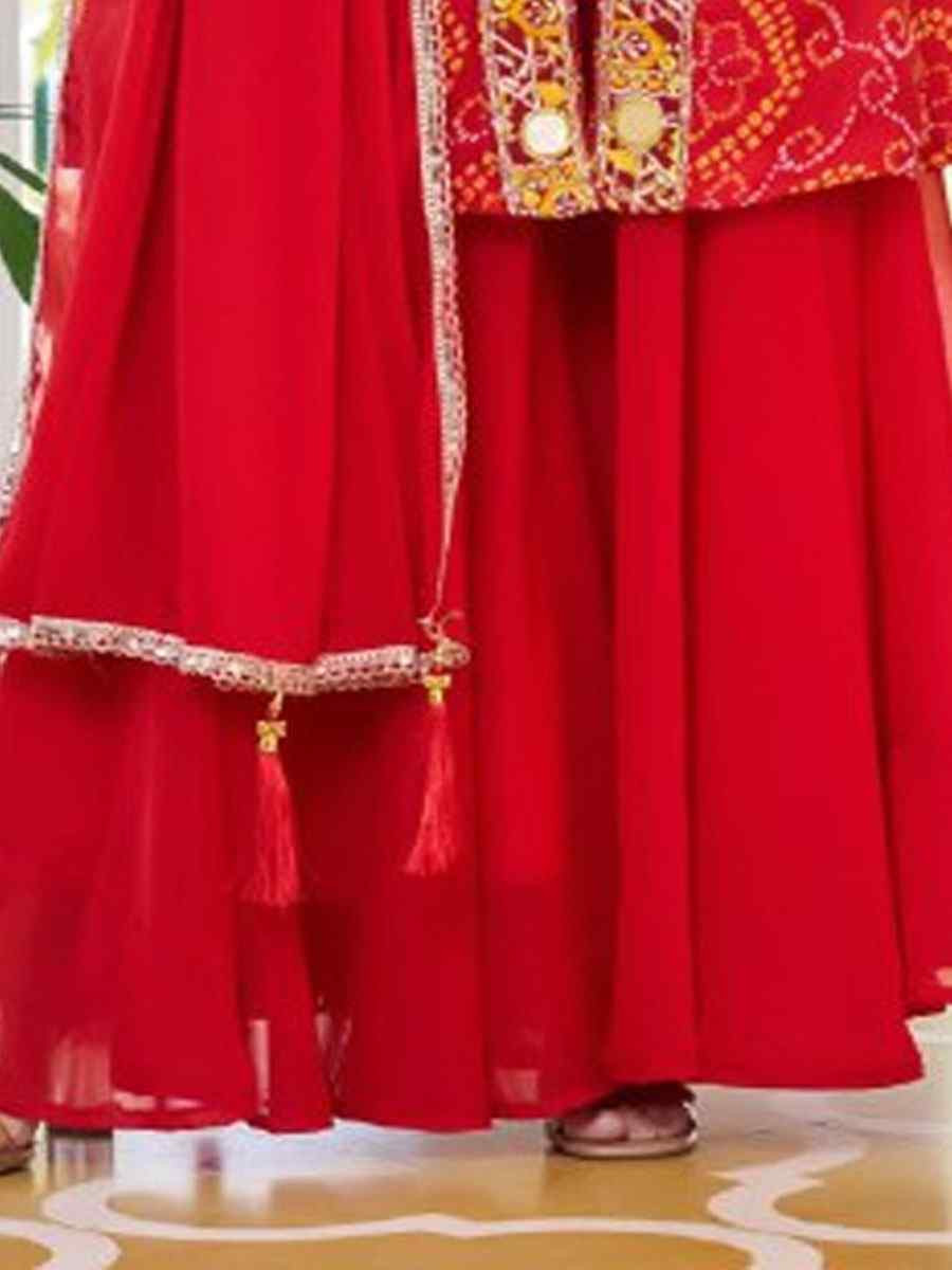 Red Fox Georgette Bhandej Printed Embroidery Party Wedding Festival Casual Ready Anarkali Palazzo Pant Salwar Kameez