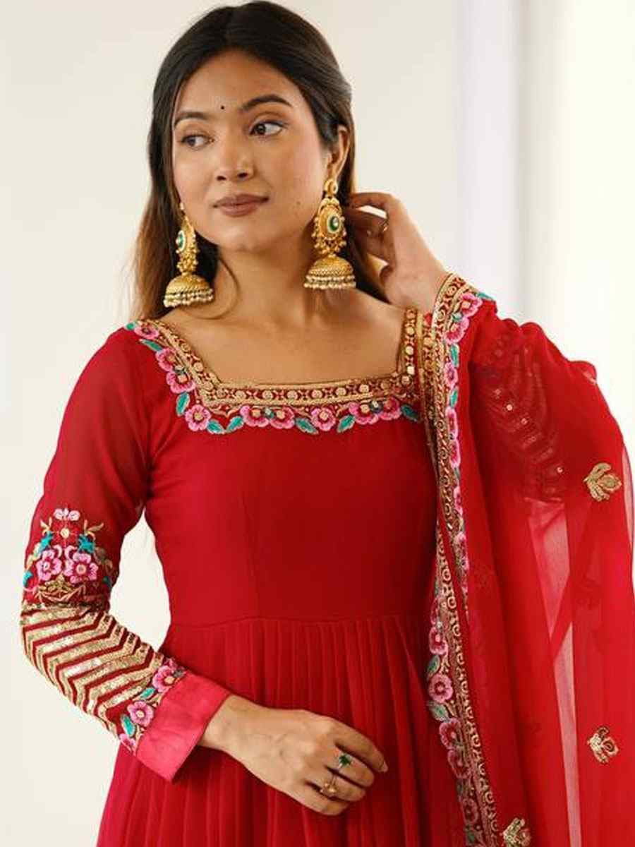 Red Fox Georgette Printed Party Wedding Festival Casual Ready Anarkali Salwar Kameez