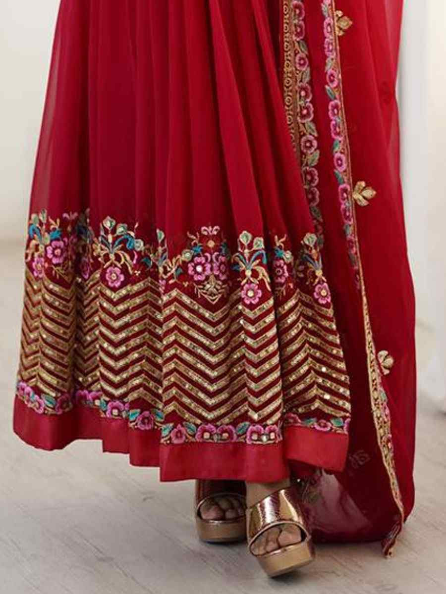 Red Fox Georgette Printed Party Wedding Festival Casual Ready Anarkali Salwar Kameez