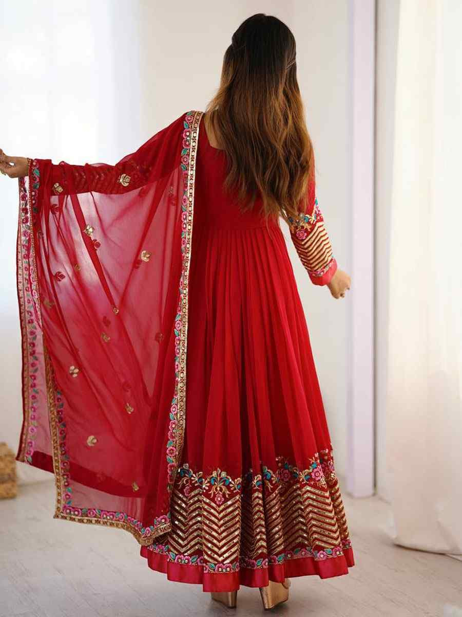 Red Fox Georgette Printed Party Wedding Festival Casual Ready Anarkali Salwar Kameez