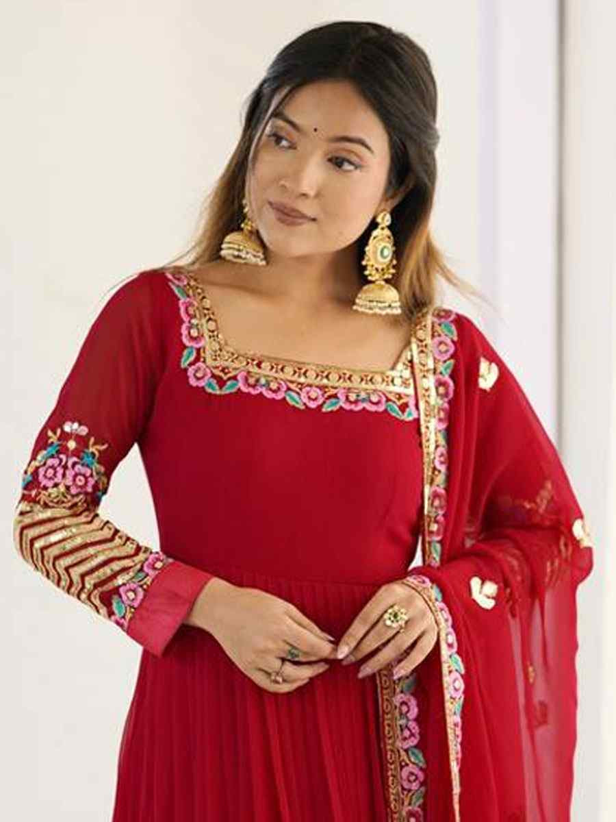 Red Fox Georgette Printed Party Wedding Festival Casual Ready Anarkali Salwar Kameez